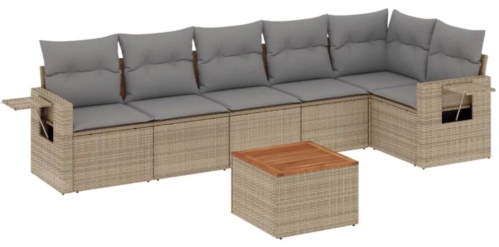 Set divano da giardino 7 pz con cuscini beige misto polyrattan