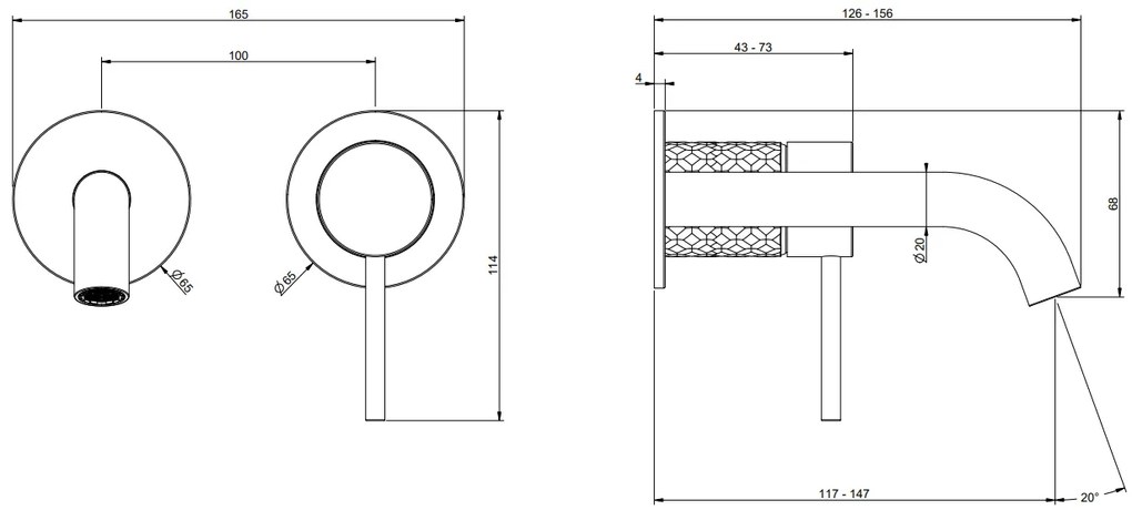 Parte esterna miscelatore lavabo a parete bocca media senza scarico parte incasso non inclusa steel brushed intreccio 54183 gessi