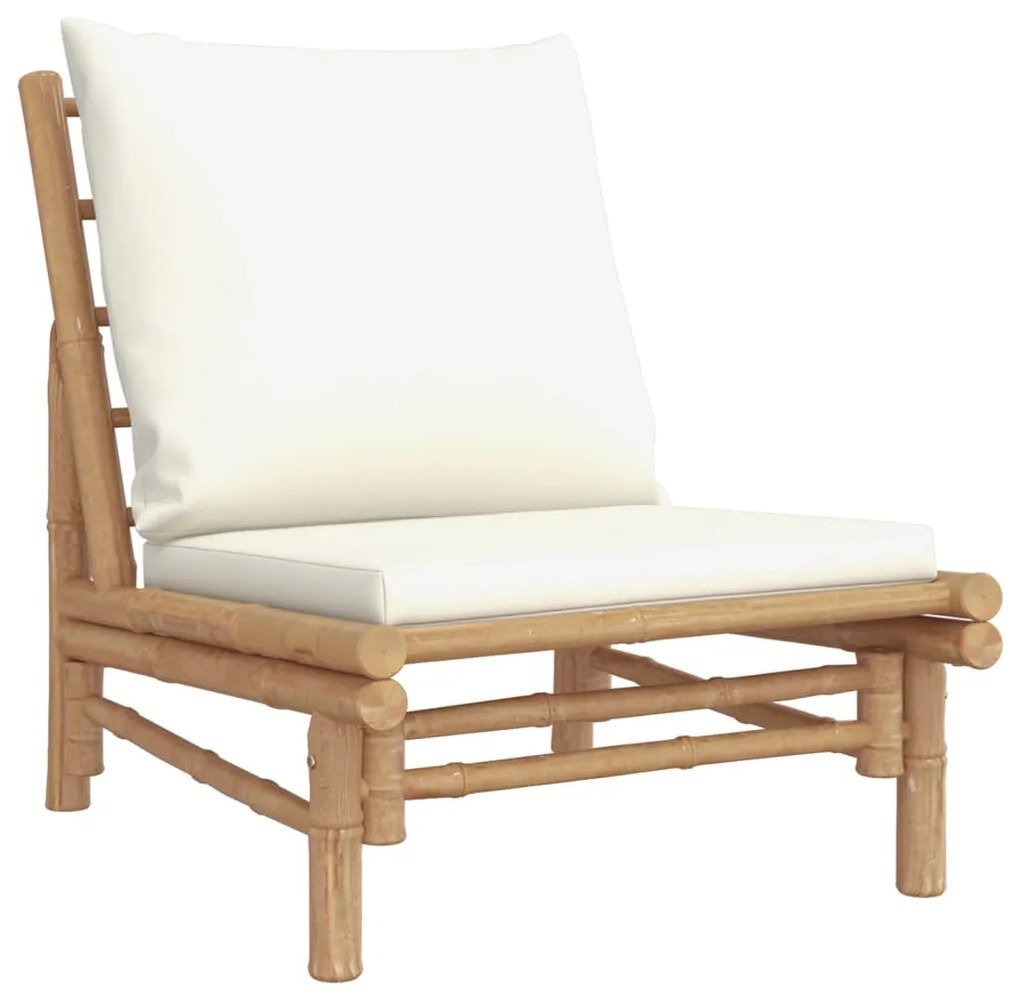 Set salotto da giardino 5pz con cuscini bianco crema in bambù