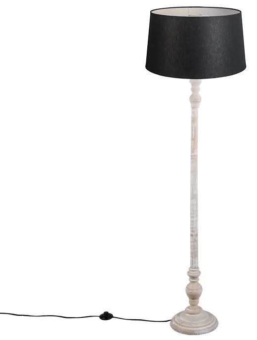 Lampada da terra rustica grigia con paralume in lino nero - Classico