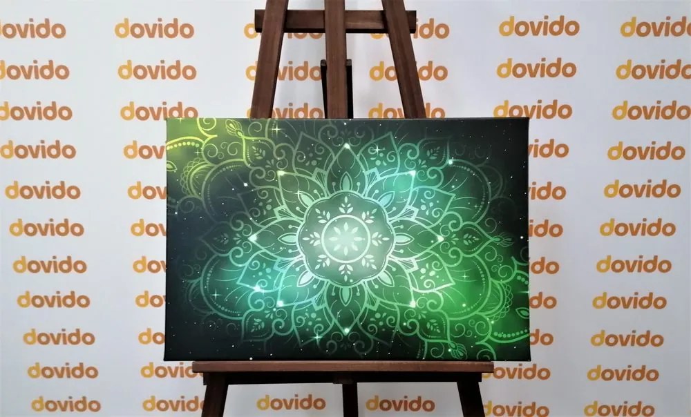 Quadro su tela – Mandala con sfondo galattico in sfumature di verde