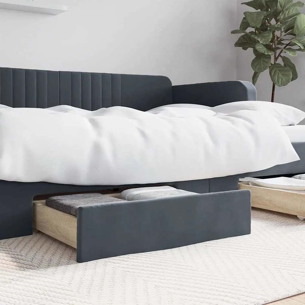Cassetti Da Letto 2pz Grigio Scuro Legno Multistrato E Velluto /