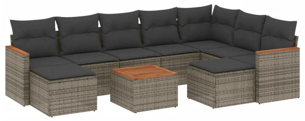 Set divano da giardino 10 pz con cuscini grigio in polyrattan