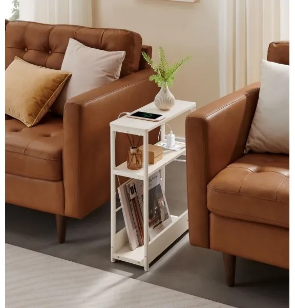 Tavolino laterale con presa elettrica integrata e porte USB ROD bianco/crema