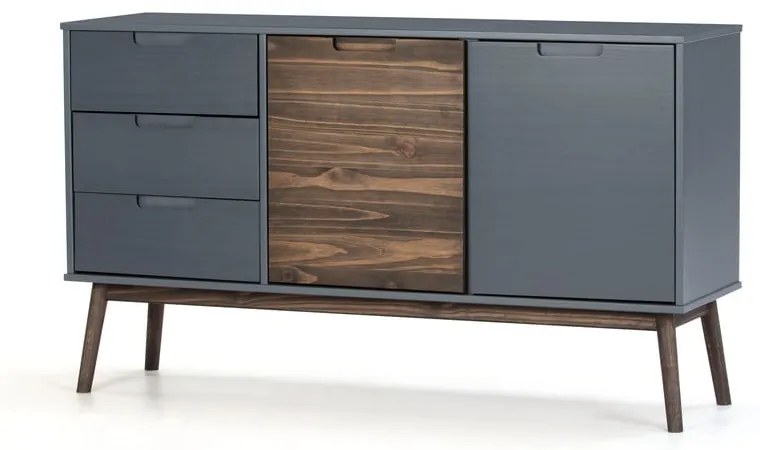 Cassettiera bassa in pino antracite/marrone scuro 140x80 cm Nussa - Marckeric