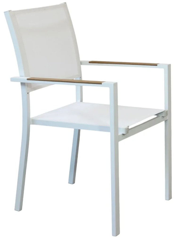 IMPACTO - poltrona impilabile in alluminio bianco o antracite con braccioli effetto legno