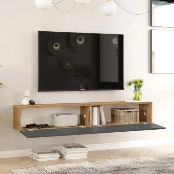 Mobile Tv Sospeso 180x32x30 Effetto Legno Rovere e Antracite Future
