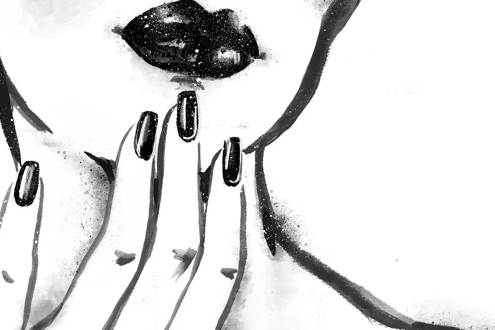 Stampa su tela – Ritratto di donna in acquerello in bianco e nero