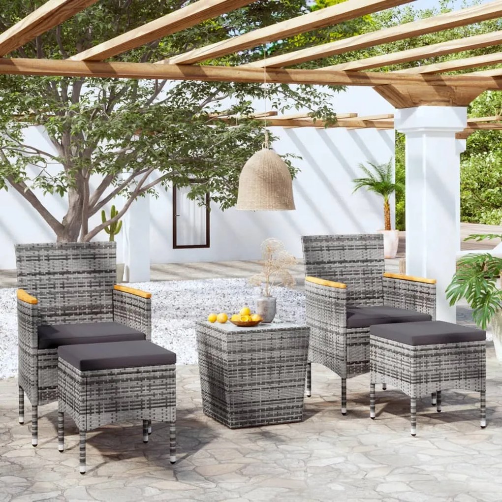 Set Bistrot Da Giardino 5pz Polyrattan E Vetro Temperato Grigio /
