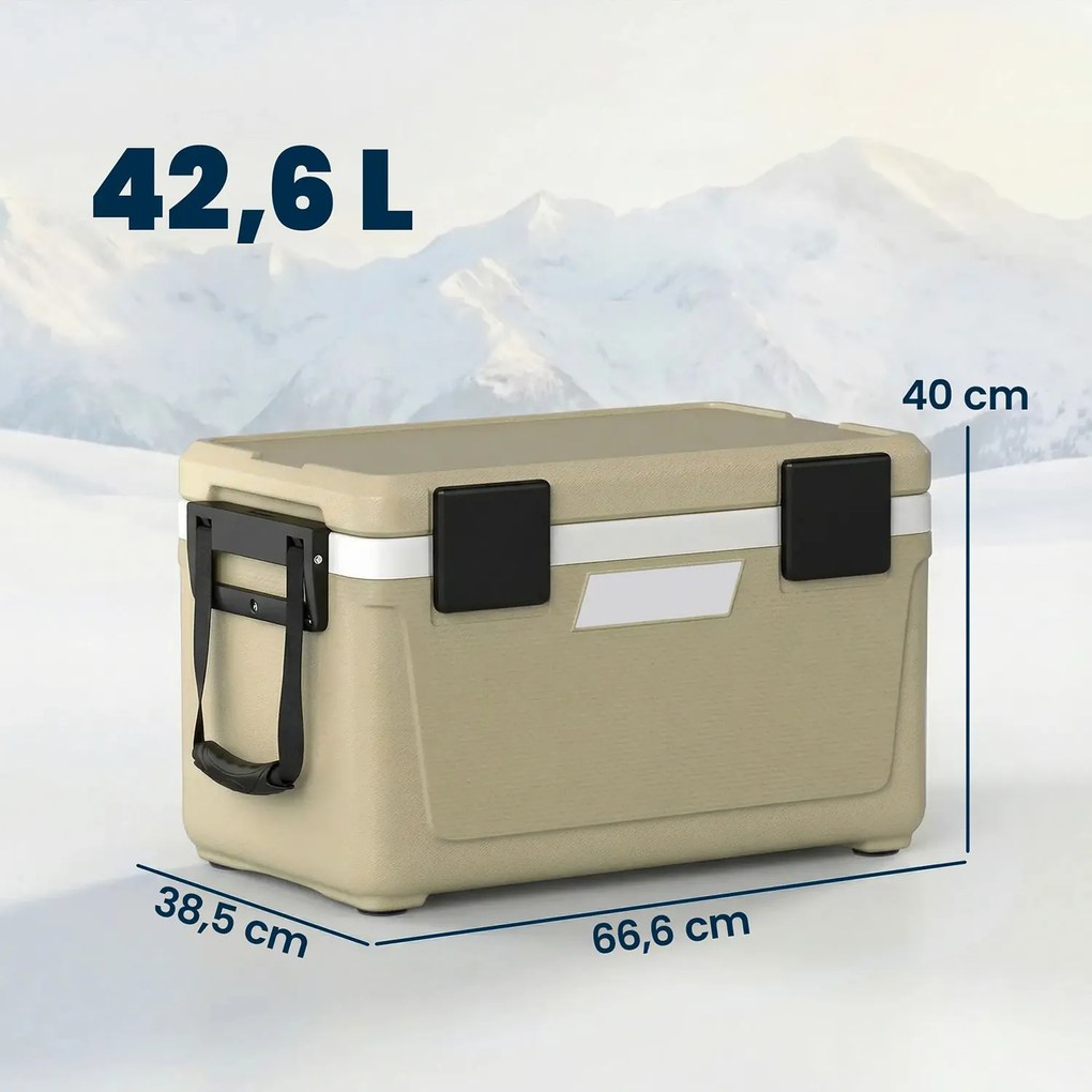 Box Frigo Portatile 66,6x38,5x40 cm Capacità 42,6L Isolato con Maniglia in HDPE e Schiuma PU Cachi...