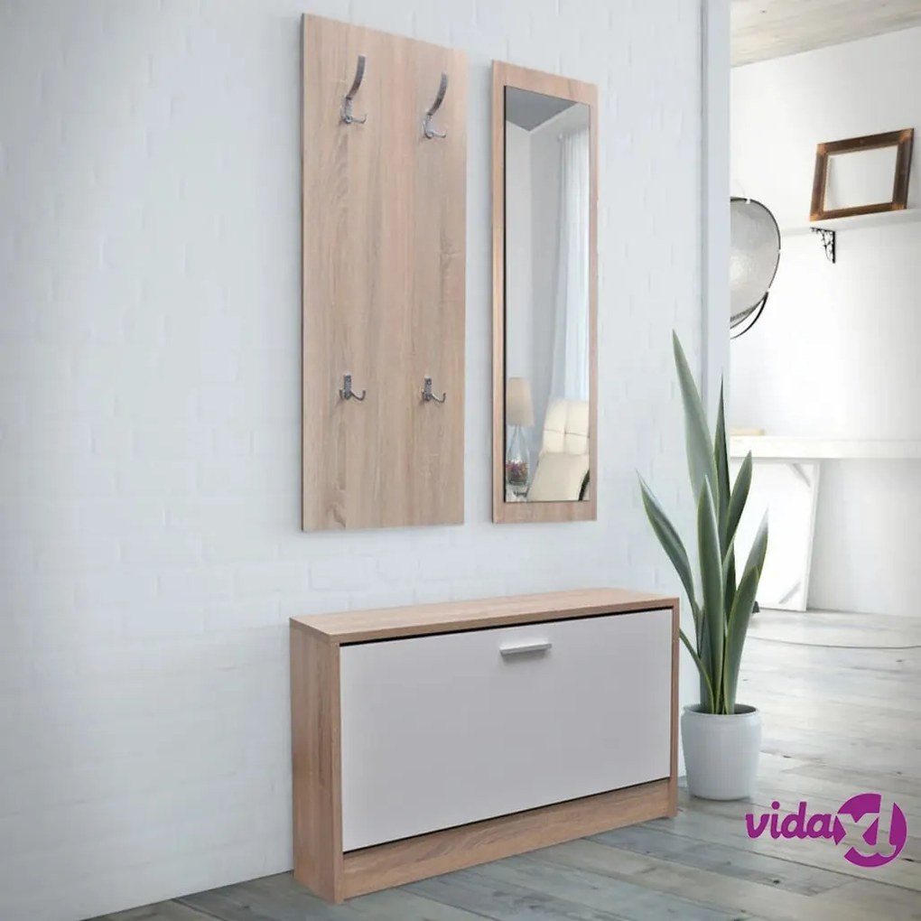 vidaXL Scarpiera in Legno Set 3 in 1 Rovere e Bianco