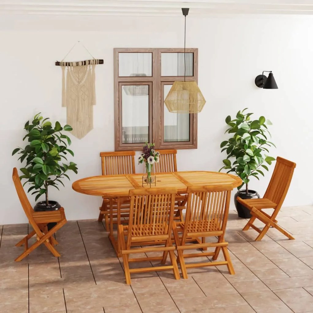 Set Da Pranzo Da Giardino 7 Pz İn Legno Massello Di Teak /