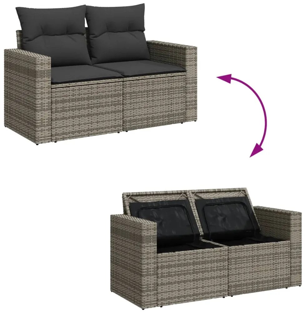 Set Divani da Giardino 14pz con Cuscini in Polyrattan Grigio