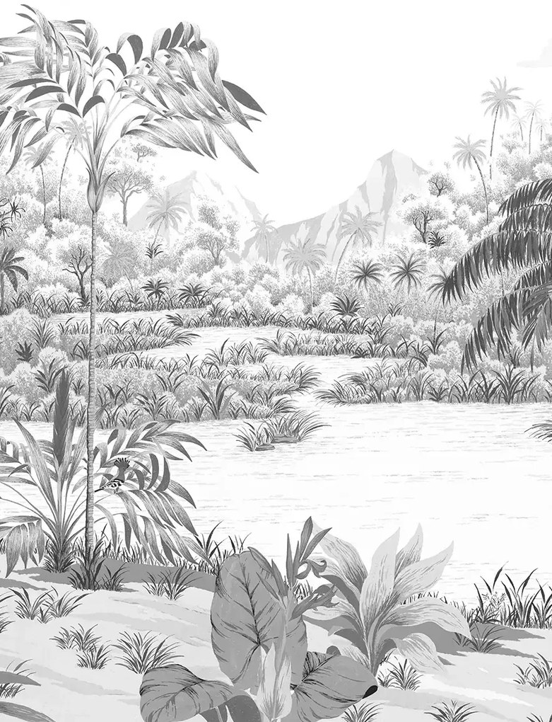 Isidore Leroy Carta da parati panoramica Riviere des Parfums Gris gravure - B 4/5/6