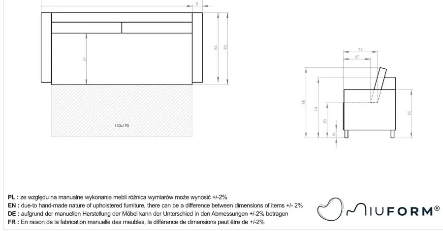 Divano letto beige 207 cm Simon - Miuform