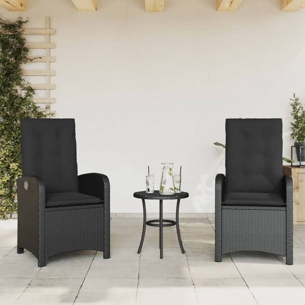 Sedie da giardino reclinabili 2 pz con cuscini nero polyrattan