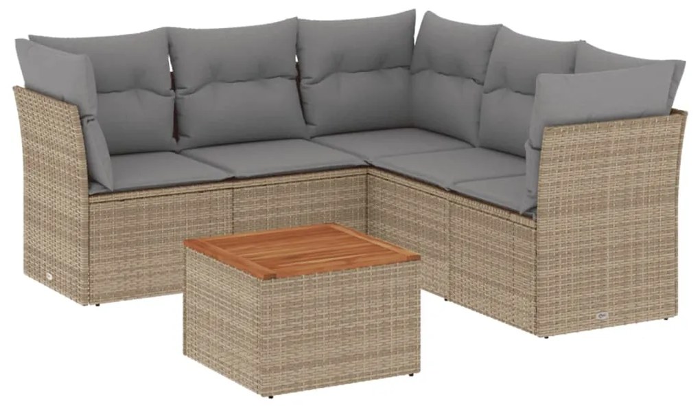 Set divano da giardino 6 pz con cuscini beige misto polyrattan