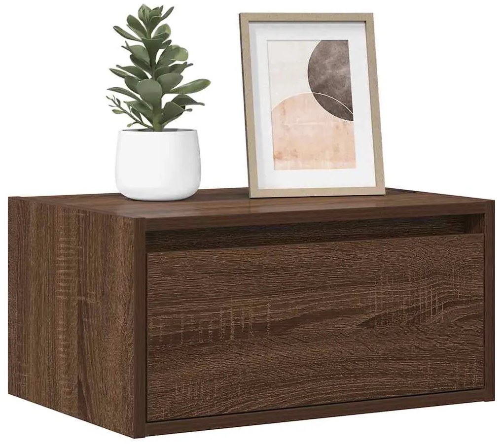 Comodino A Parete Con Luci Led Rovere Marrone /