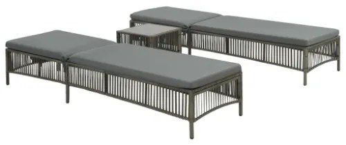 Lettini Prendisole 2 pz con Tavolo in Polyrattan Grigio