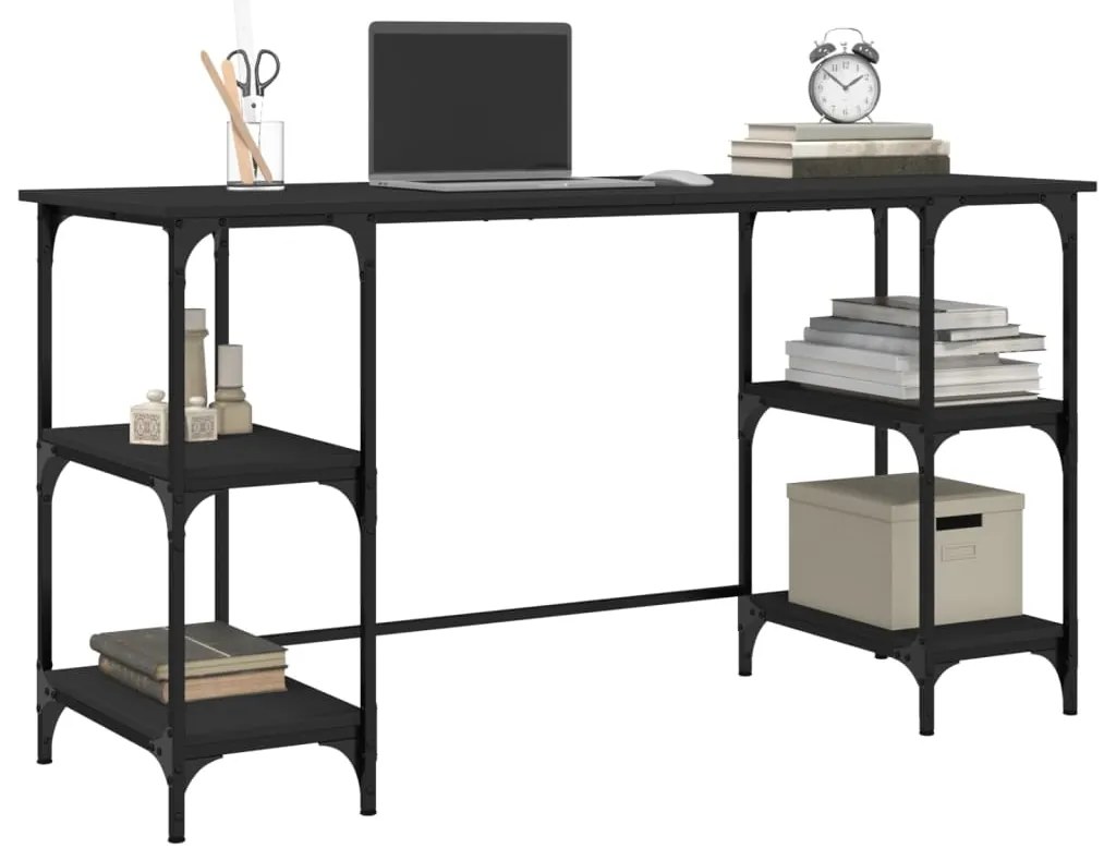 Scrivania nera 140x50x75 cm in metallo e legno multistrato