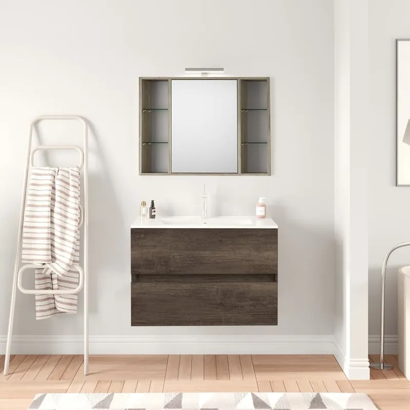 Specchio contenitore Kora olmo rousseau in vetro, 1 anta apertura da destra P 16 x L 74 x H 75 cm