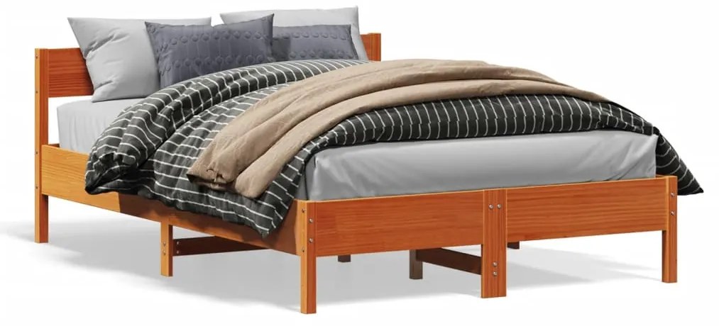 Letto Senza Materasso Marrone Cera 140x190 Cm İn Legno Di Pino /
