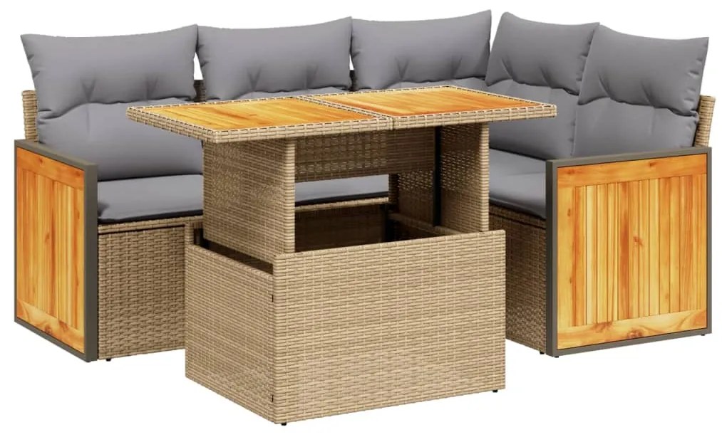 Set divano da giardino 5 pz con cuscini beige in polyrattan