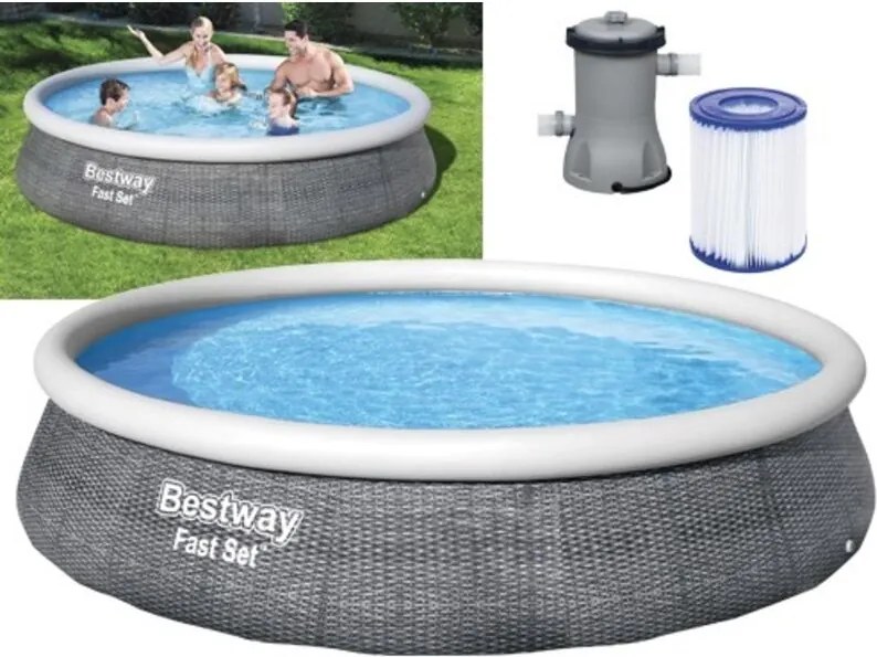 Bestway - piscina tonda fuori terra rattan con anello gonfiabile superiore 396xH84 -57376