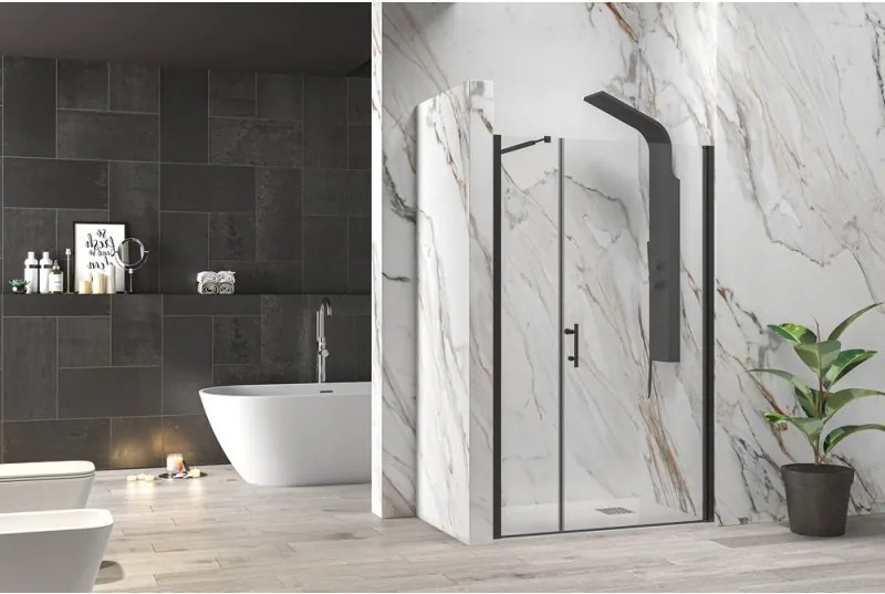 Kamalu - Porta doccia nera opaca 145 cm battente e anta fissa | KS5000N