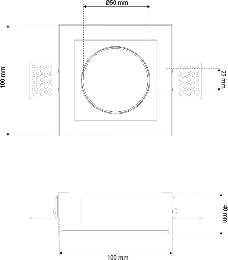 Portafaretto Quadrato Ø100x100 mm GU10 in Gesso Pitturabile SLIM