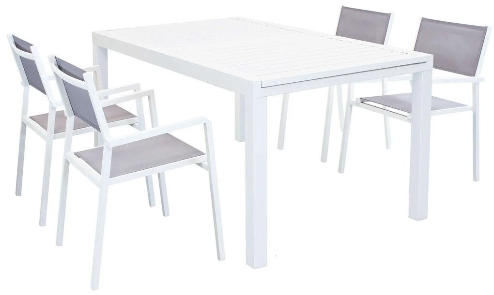 DEXTER - set tavolo in alluminio cm 160/240 x 90 x 75 h con 4 poltrone Aulus