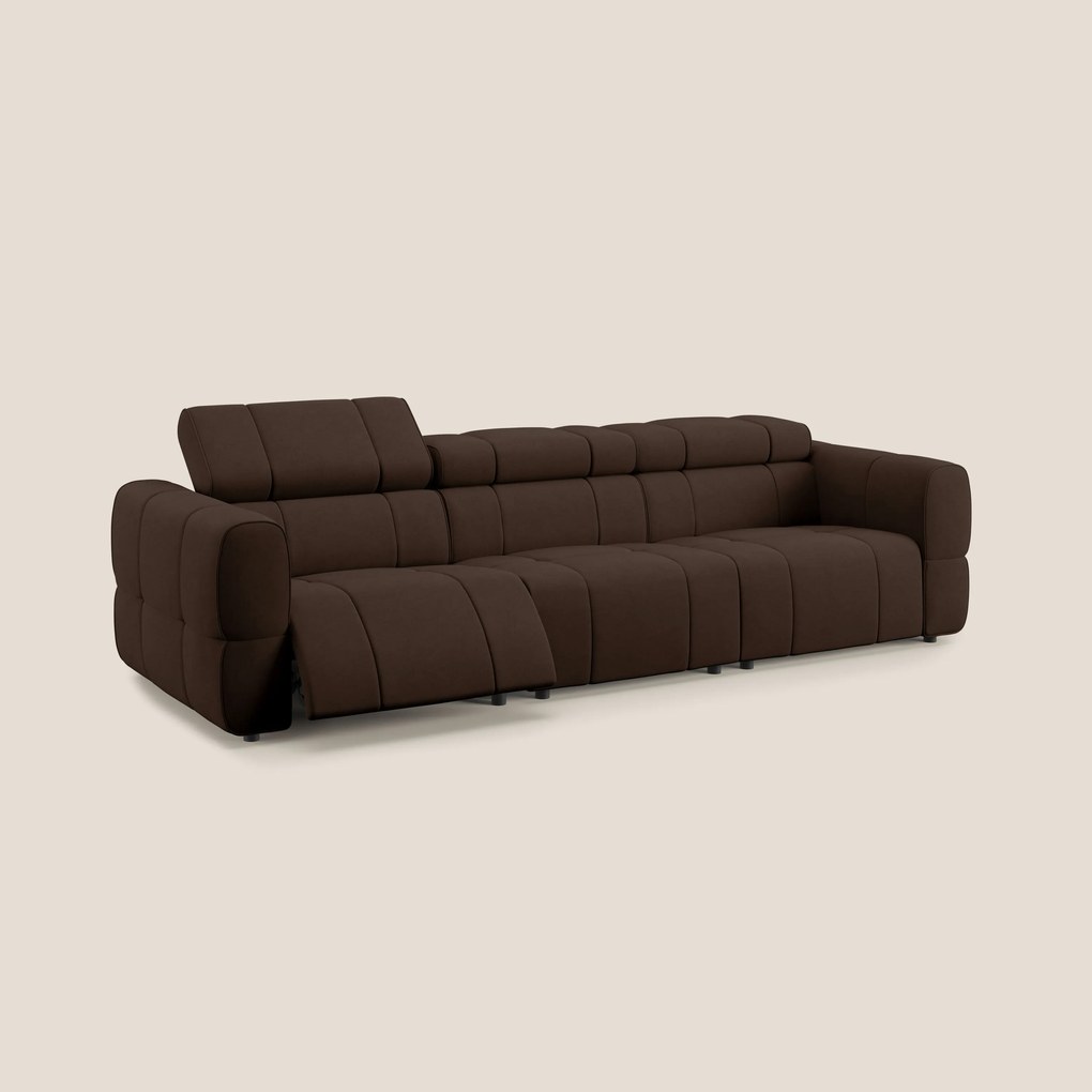 Giotto Divano modulare a 3 sedute con opzione relax elettrico in microfibra effetto velluto impermeabile T09 marrone