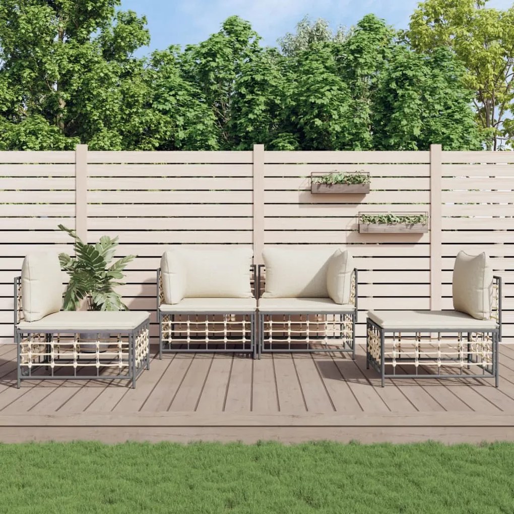 Set divani da giardino 4 pz con cuscini antracite in polyrattan