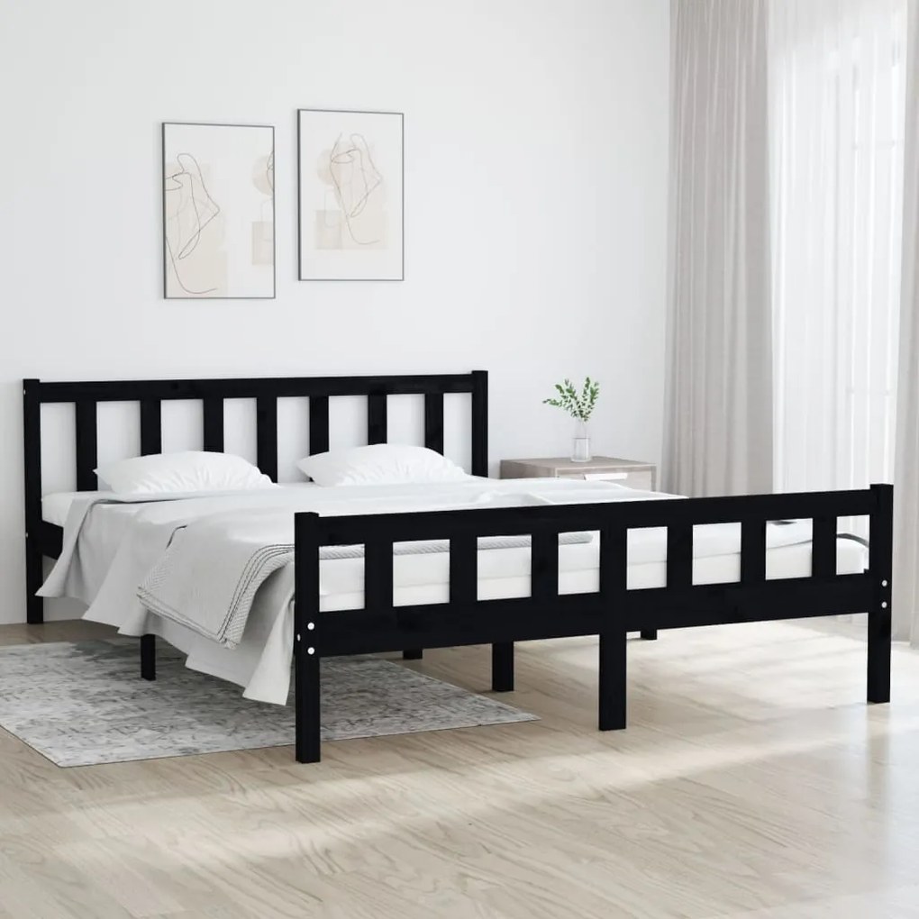 Giroletto Nero İn Legno Massello 150x200 Cm King Size /