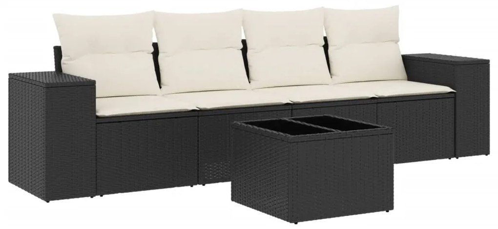 Set divani da giardino 5 pz con cuscini in polyrattan nero