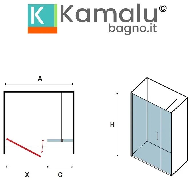 Kamalu - porta doccia 121-124 cm telaio nero opaco vetro serigrafato | kam-p5000