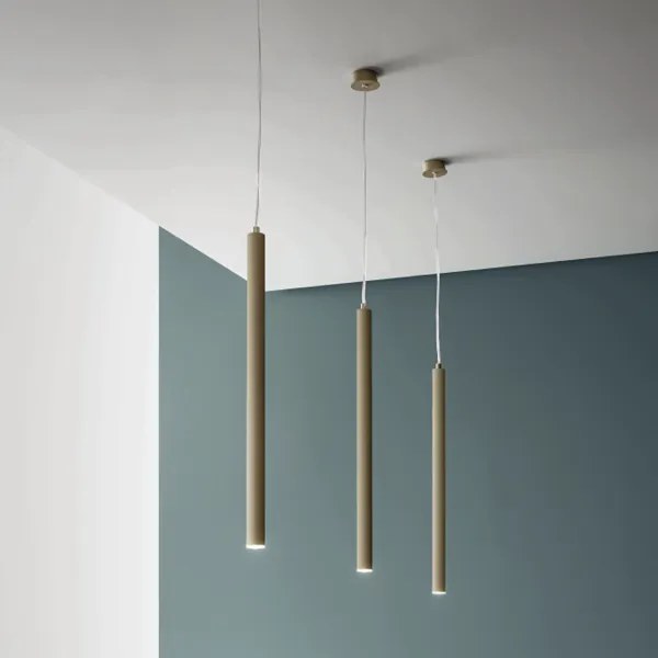 Lampada a sospensione TUBE in metallo D3 cm con fonte luminosa a LED TORTORA