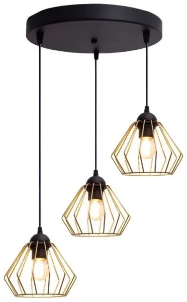 Lampadario a sospensione con filo CEED GOLD 3xE27/60W/230V diametro 45 cm nero/oro