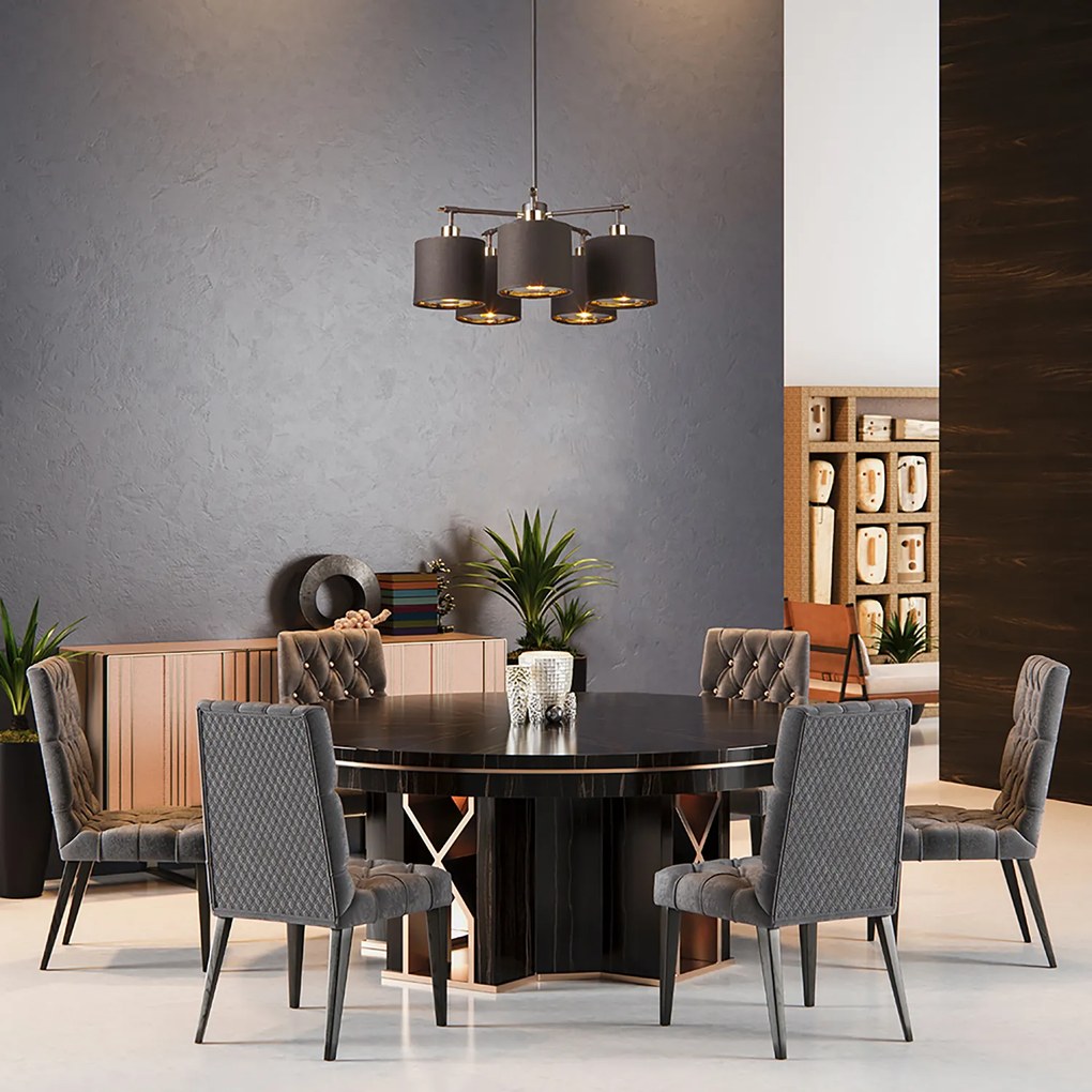 Lampadario Contemporaneo Balance Acciaio Marrone Ottone Lucido 5 Luci E27