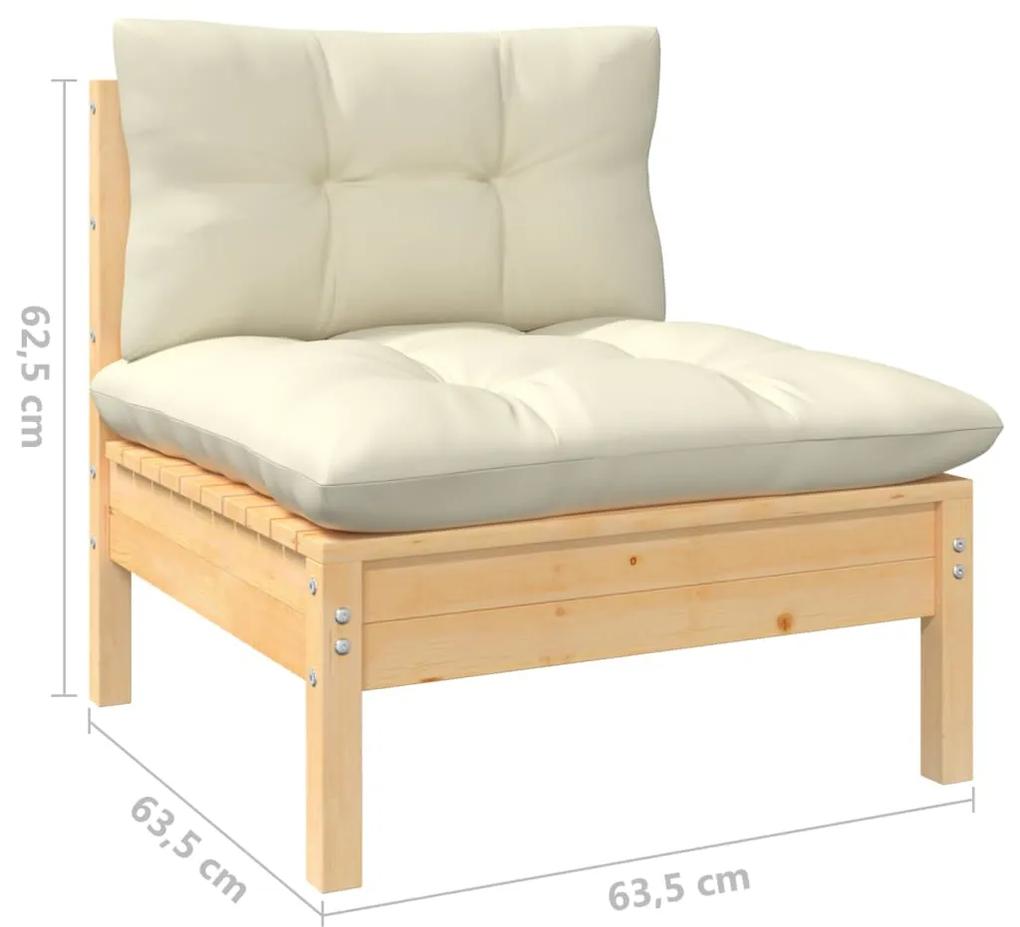 Set divani da giardino 4 pz con cuscini crema in massello di pino