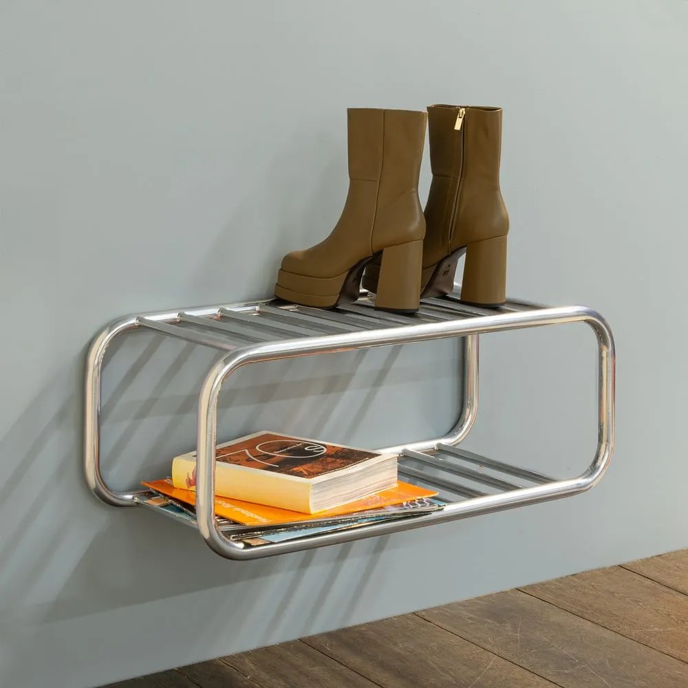 Scarpiera argentata in metallo da parete 72x28x35 cm Retro – Spinder Design