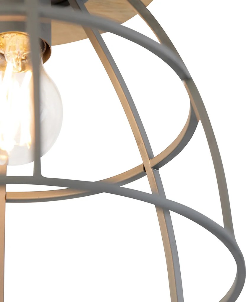 Plafoniera Smart Grigio Scuro con Legno e WiFi E27 - Arthur
