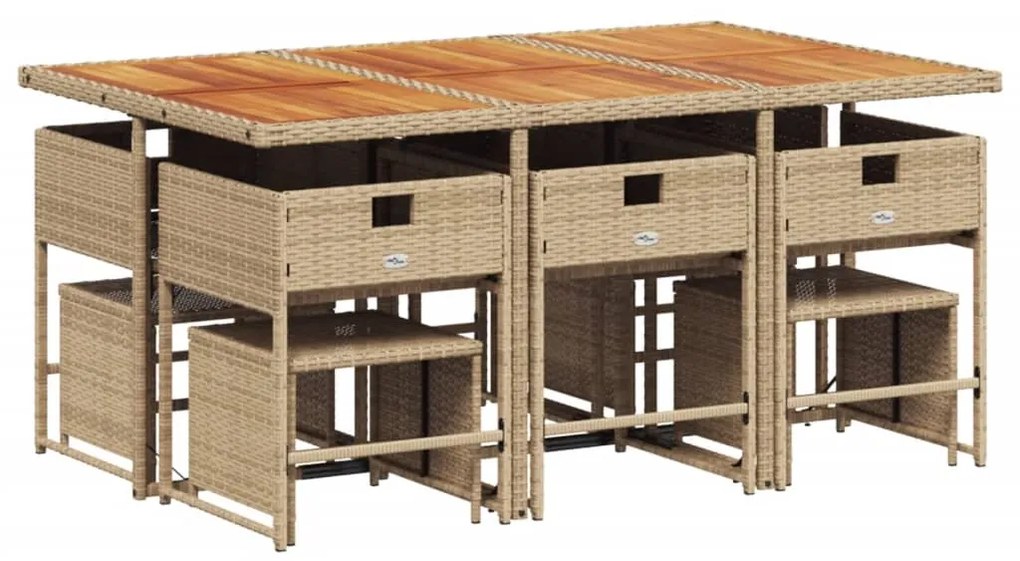 Set da pranzo da giardino 11 pz con cuscini beige in polyrattan