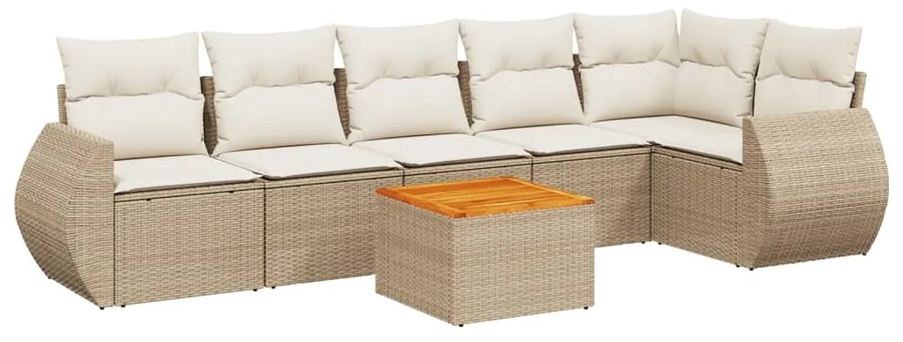 Set Divani da Giardino 7 pz con Cuscini Beige in Polyrattan