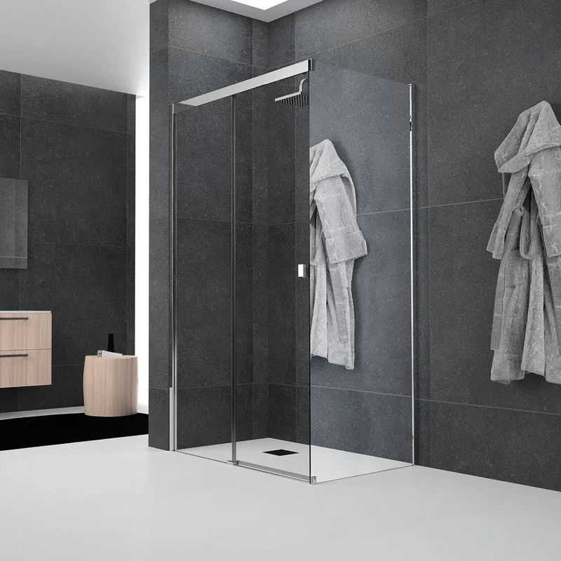 Box doccia con ingresso frontale scorrevole L 120 x H 200 cm, in vetro trasparente SP. 6 mm, profilo argento spazzolato Glam