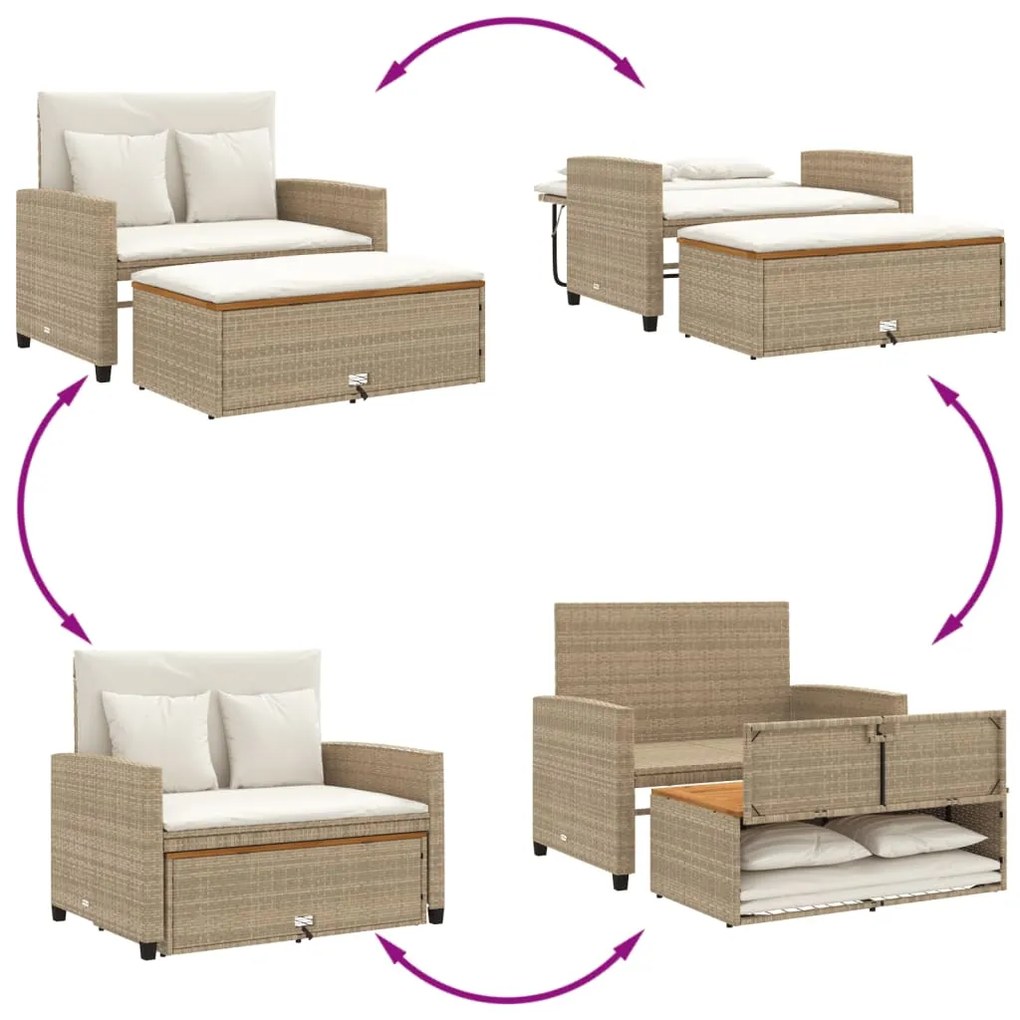 Divano Giardino con Cuscini 2 Posti Beige Polyrattan e Acacia