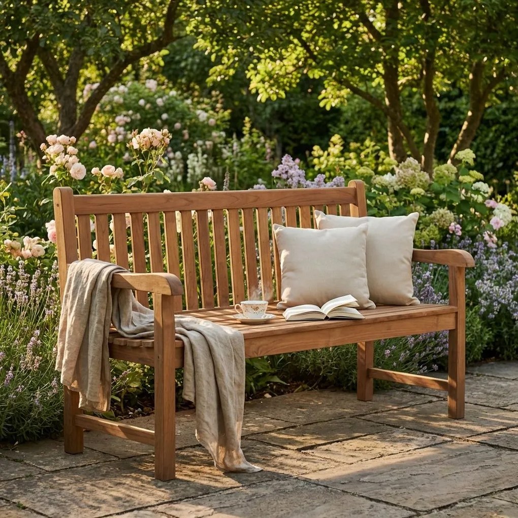 LIGULA - panca da giardino in legno di teak 3 posti