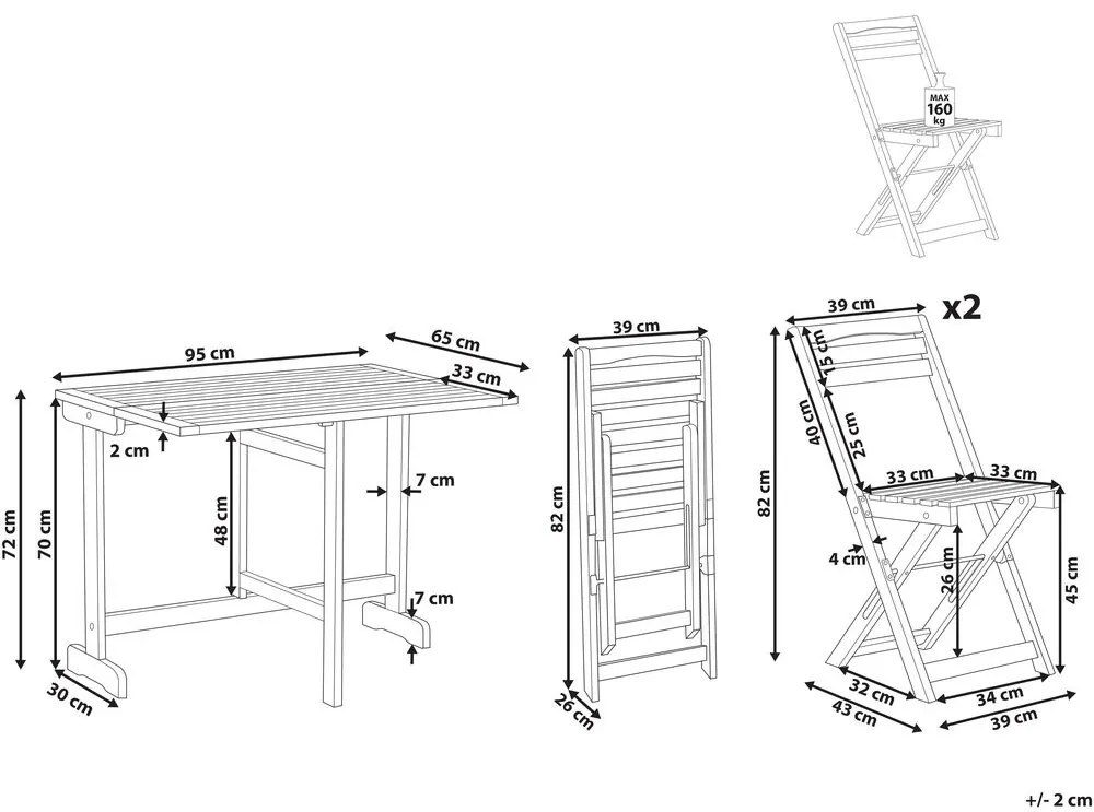 Set bistrot da giardino in legno di acacia LENOLA Beliani