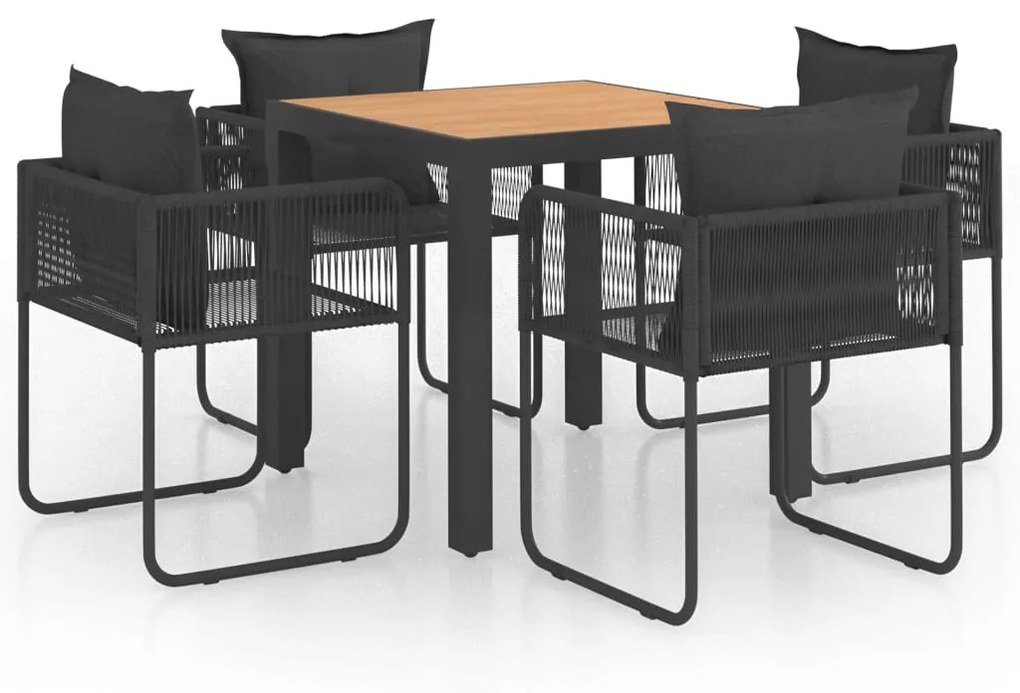 Set da pranzo da giardino 5 pz in rattan pvc nero e marrone