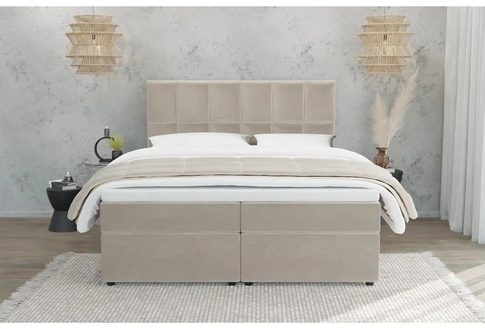 Letto matrimoniale imbottito bianco crema con spazio contenitivo 160x200 cm Flip - Ropez